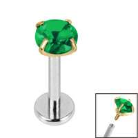 Titanium Internally Threaded Labrets 1.2mm - Gold Titanium Claw Set Round CZ Jewel