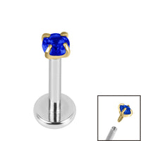 Titanium Internally Threaded Labrets 1.2mm - Gold Titanium Claw Set Round CZ Jewel