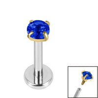 Titanium Internally Threaded Labrets 1.2mm - Gold Titanium Claw Set Round CZ Jewel