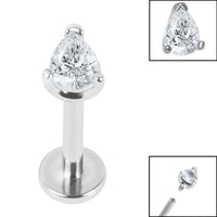 Titanium Internally Threaded Labrets 1.2mm - Steel Claw Set Jewelled Pear Cut