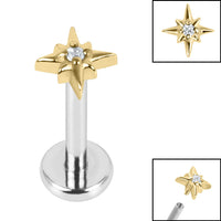 Titanium Internally Threaded Labrets 1.2mm - Steel Jewelled 8 Point Star