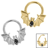 Titanium Jewelled Vampire Bat Hinged Clicker Ring