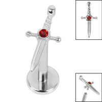 Titanium Internally Threaded Labrets 1.2mm - Steel Mini Jewelled Dagger