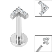 Titanium Internally Threaded Labrets 1.2mm - Steel Jewelled Chevron
