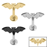 Titanium Internally Threaded Labrets 1.2mm - Titanium Flying Vampire Bat