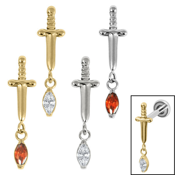 Titanium Mini Dagger with Marquise Drop Gem Top for Internal Thread sh ...