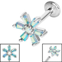 Titanium Internally Threaded Labrets 1.2mm - Steel Claw Set CZ Lily Flower