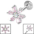 Titanium Internally Threaded Labrets 1.2mm - Steel Claw Set CZ Lily Flower