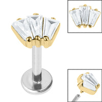 Titanium Internally Threaded Labrets 1.2mm - Steel Three Jewelled Art Deco Baguette Fan