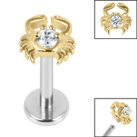 Titanium Internally Threaded Labrets 1.2mm - Steel Jewelled Crab