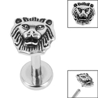 Titanium Internally Threaded Labrets 1.2mm - Steel Lion Head