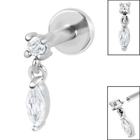 Titanium Internally Threaded Labrets 1.2mm - Steel Solitaire with Marquise Drop Gem