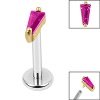 Titanium Internally Threaded Labrets 1.2mm - Steel Claw Set CZ Tapered Baguette