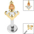 Titanium Internally Threaded Labrets 1.2mm - Steel Claw Set CZ Marquise Jewelled Asia Trinity