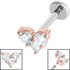 Titanium Internally Threaded Labrets 1.2mm - Steel Claw Set CZ Trio Jewelled Heart