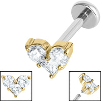 Titanium Internally Threaded Labrets 1.2mm - Steel Claw Set CZ Trio Jewelled Heart