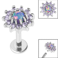 Titanium Internally Threaded Labrets 1.2mm - Steel Claw Set Synthetic Opal and CZ Jewel Sunflower