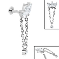 Titanium Internally Threaded Labrets 1.2mm - Steel Marquise Fan Chain Drop Solitaire