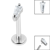 Titanium Internally Threaded Labrets 1.2mm - Steel Claw Set CZ Tapered Baguette