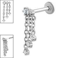 Titanium Internally Threaded Labrets 1.2mm - Steel 6 Jewel Cascade Chain