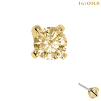 Zura 14ct Solid Gold Threadless (Bend fit) Claw Set Round CZ Jewel 2.5mm