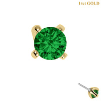 Zura 14ct Solid Gold Threadless (Bend fit) Claw Set Round CZ Jewel 2.5mm