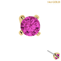 Zura 14ct Solid Gold Threadless (Bend fit) Claw Set Round CZ Jewel 2.5mm