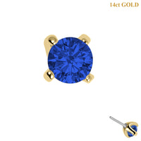 Zura 14ct Solid Gold Threadless (Bend fit) Claw Set Round CZ Jewel 2.5mm