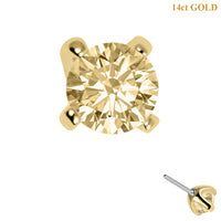 Zura 14ct Solid Gold Threadless (Bend fit) Claw Set Round CZ Jewel 3mm