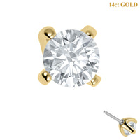 Zura 14ct Solid Gold Threadless (Bend fit) Claw Set Round CZ Jewel 3mm