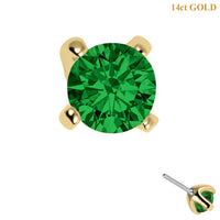 Zura 14ct Solid Gold Threadless (Bend fit) Claw Set Round CZ Jewel 3mm