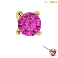 Zura 14ct Solid Gold Threadless (Bend fit) Claw Set Round CZ Jewel 3mm