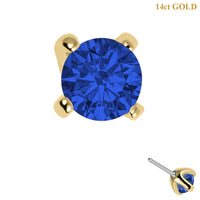 Zura 14ct Solid Gold Threadless (Bend fit) Claw Set Round CZ Jewel 3mm
