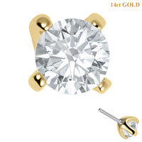 Zura 14ct Solid Gold Threadless (Bend fit) Claw Set Round CZ Jewel 4mm