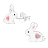 Sterling Silver Rabbit with Crystal Heart Ear Stud Earrings ES113