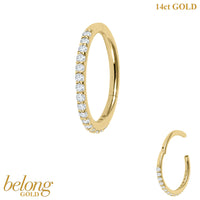Zura 14ct Solid Gold 1.2mm Pave Set Jewelled Edge Hinged Clicker Ring
