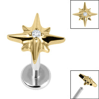 Titanium Internally Threaded Labrets 1.2mm - Titanium 8 Point Jewelled Star