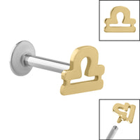 Titanium Internally Threaded Labrets 1.2mm - Gold Steel Zodiac Signs