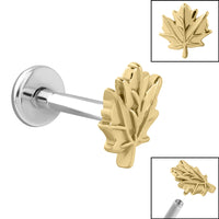 Titanium Internally Threaded Labrets 1.2mm - Steel Maple Leaf