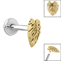 Titanium Internally Threaded Labrets 1.2mm - Steel Monstera Leaf