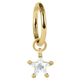 Gold Steel Hinged Clicker Ring with Gold Steel Claw Set Jewelled Star Charm