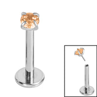 Titanium Threadless Labrets - Titanium (Bend-fit) Claw Set CZ Jewels 0.8mm Gauge - 5-8mm length