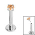 Titanium Threadless Labrets - Titanium (Bend-fit) Claw Set CZ Jewels 0.8mm Gauge - 5-8mm length