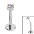 Titanium Threadless Labrets - Titanium (Bend-fit) Claw Set CZ Jewels 0.8mm Gauge - 5-8mm length