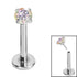 Titanium Threadless Labrets - Titanium (Bend-fit) Claw Set CZ Jewels 1.2mm Gauge - 5-7mm length