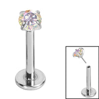 Titanium Threadless Labrets - Titanium (Bend-fit) Claw Set CZ Jewels 1.2mm Gauge - 8-10mm length