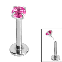 Titanium Threadless Labrets - Titanium (Bend-fit) Claw Set CZ Jewels 1.2mm Gauge - 8-10mm length