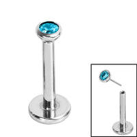 Titanium Threadless Labrets - Titanium (Bend/Push fit) Bezel Set Jewelled Balls 0.8mm Gauge