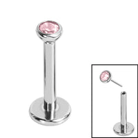 Titanium Threadless Labrets - Titanium (Bend/Push fit) Bezel Set Jewelled Balls 0.8mm Gauge