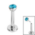 Titanium Threadless Labrets - Titanium (Bend/Push fit) Bezel Set Jewelled Balls 0.8mm Gauge